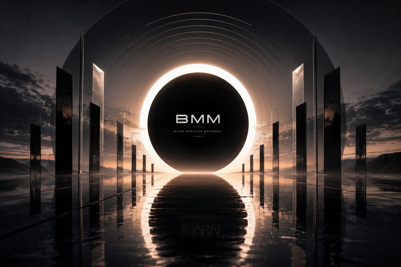 A monumental glowing meridian ring radiating across a mirrored plain